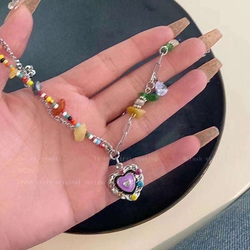 Lady Sweet Heart Shape Flower Fish Tail Imitation Pearl Alloy Inlay Rhinestones Women's Necklace
