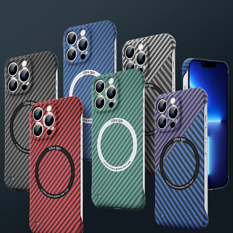 Carbon Fiber Texture Frameless For Magnetic charging iPhone Case