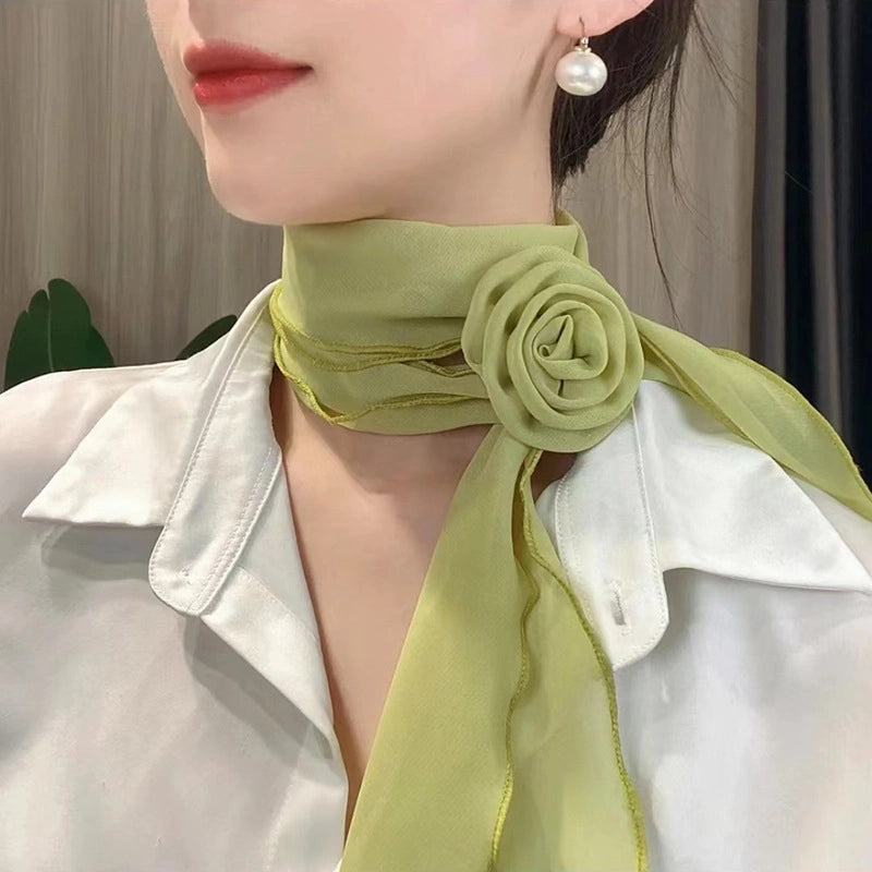Women's Elegant Solid Color Flower Satin Silk Scarf
