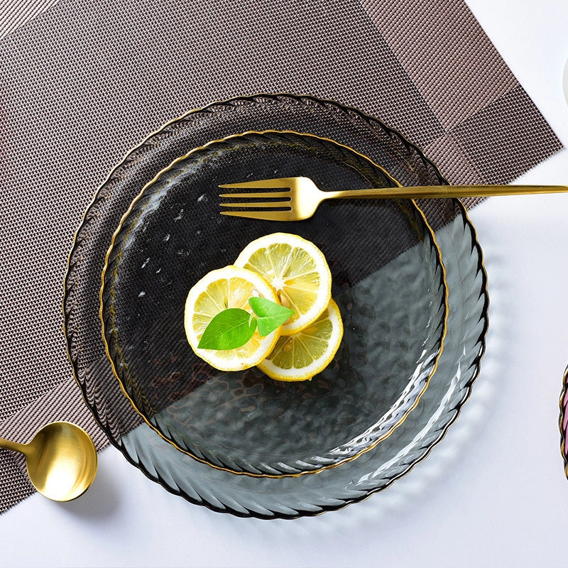 Golden Edge Fruit Plate Nordic Style Creative Suit Glass Plate Household Light Luxury Steak Salad Plate Plate Dinner Plate