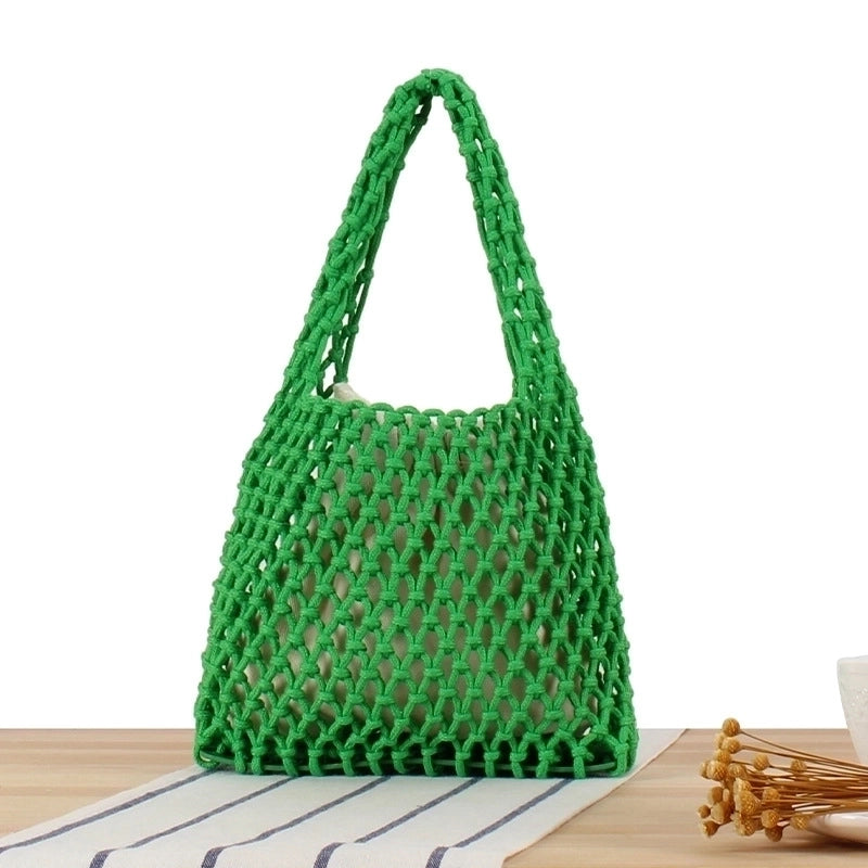 Vintage Style Solid Color Hollow Square Straw Bag