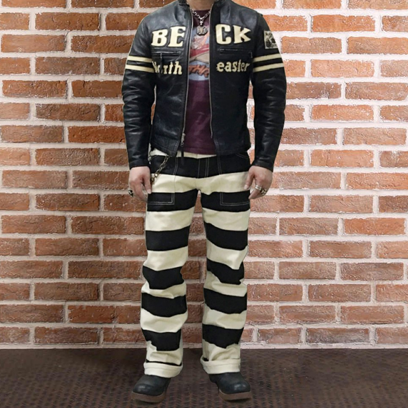 Prison pants motorcycle black and white striped Casual pants