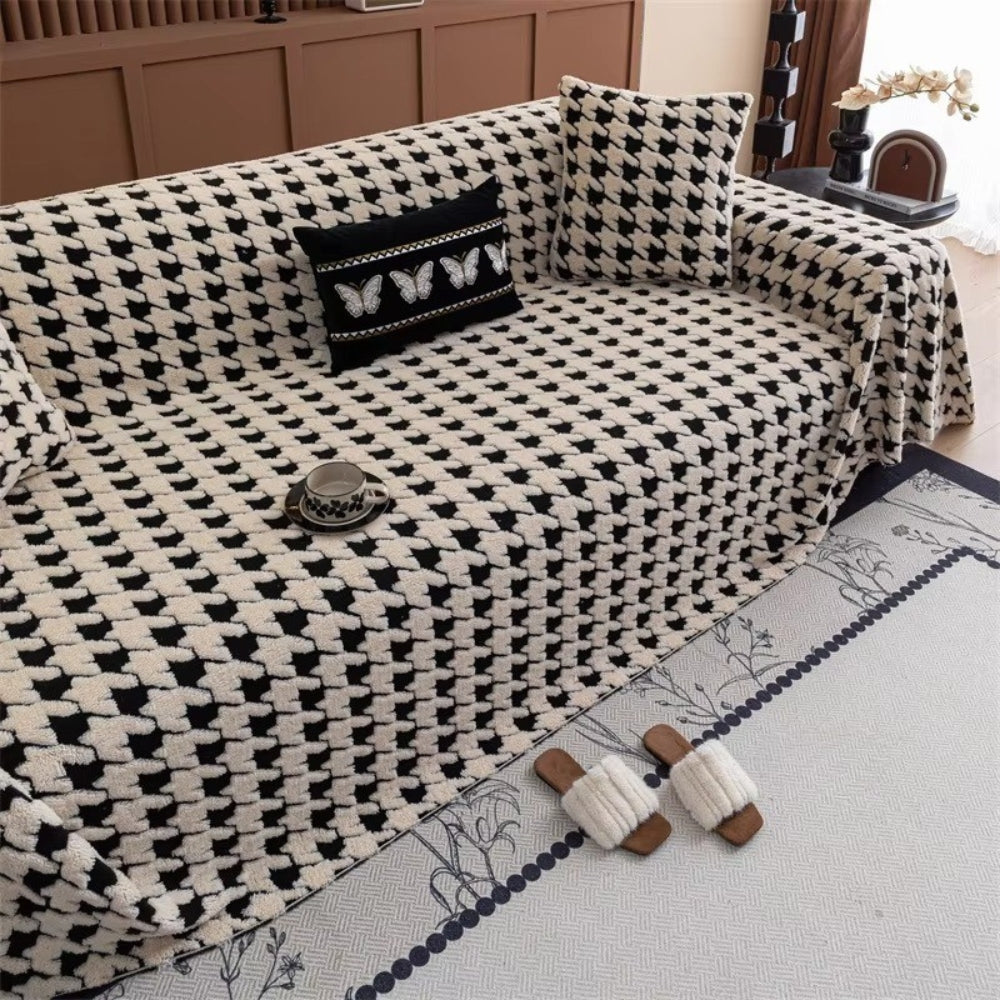 Houndstooth Plush Sofa Cover