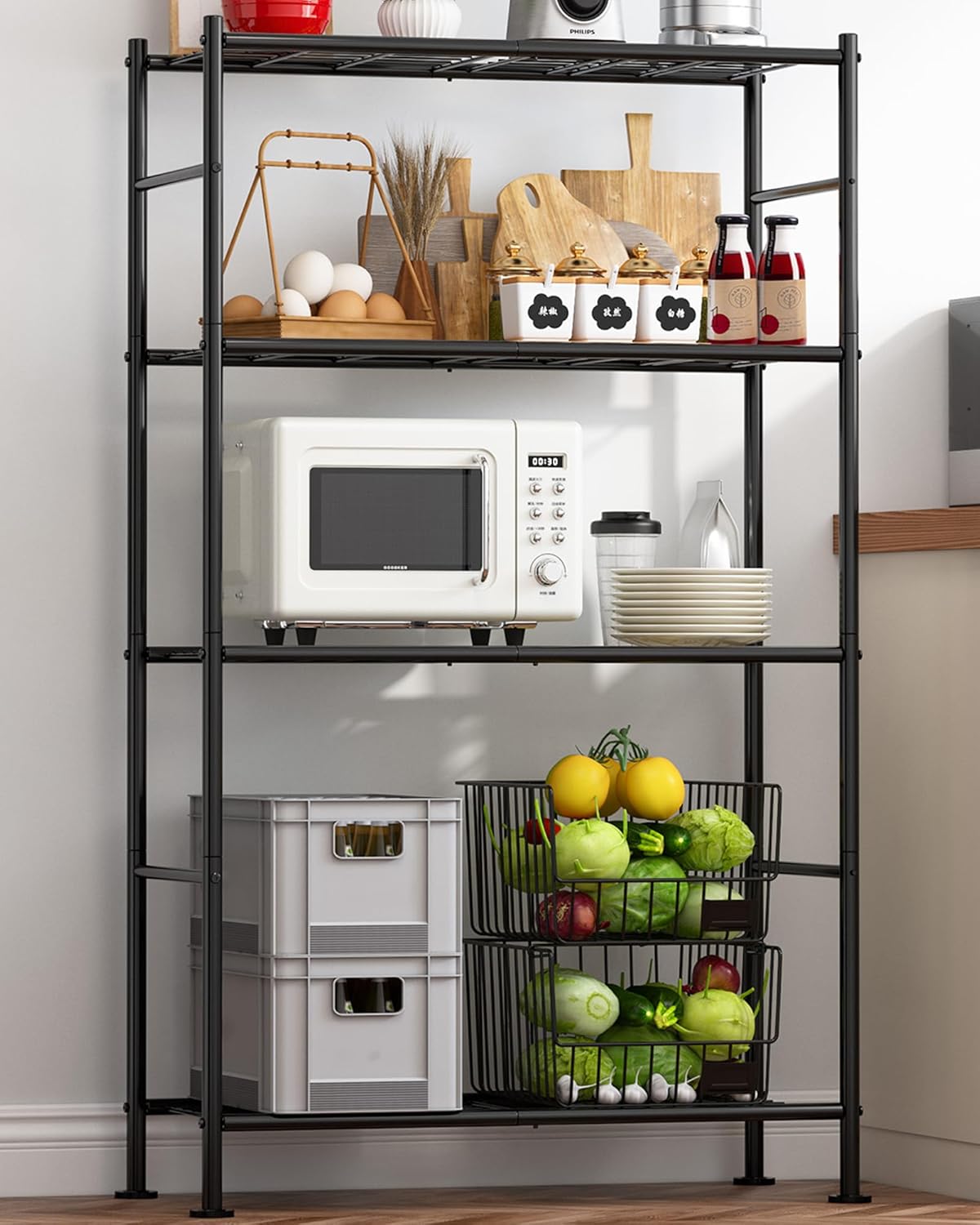 Storage Shelves - 5 Tier Shelf Organizer, Heavy Duty Garage Shelving Unit with Leveling Feet, Stable Metal Shelves Organizer for Pantry, Kitchen and Closet, 33.0