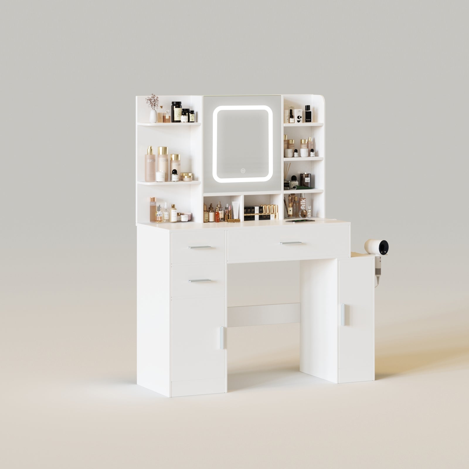 Makeup Vanity with Lights in 3 Colors and Power Outlet 43.6inch Big Vanity Table