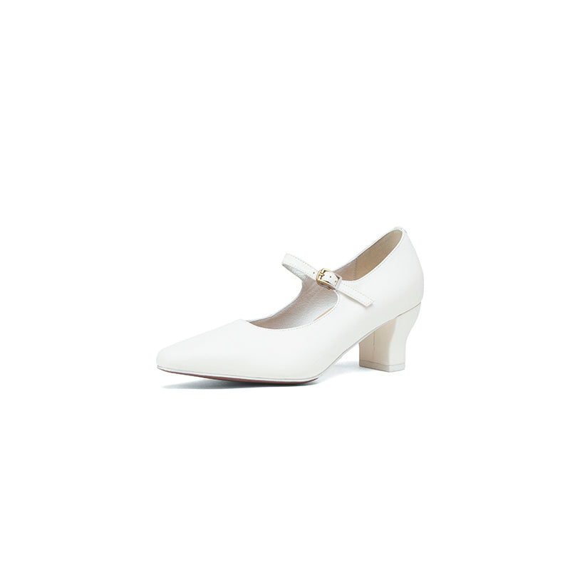 60mm Kitten Heel Point Toe Mary Jane Horsehide Pumps in Blue/Black/White