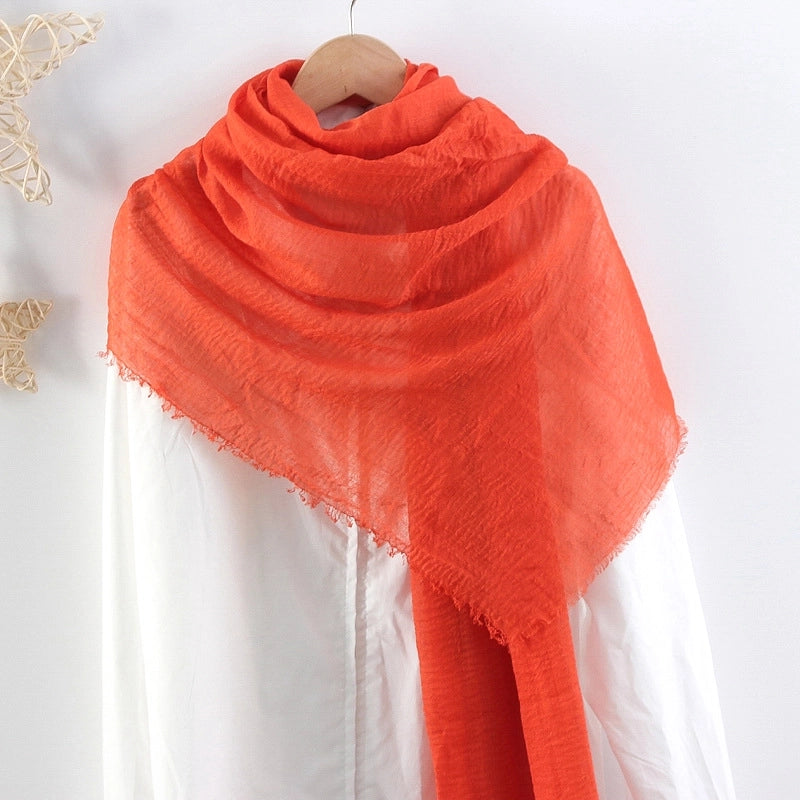 Hot Selling Solid Color Pleated Cotton And Linen Scarf Women's Bag Headscarf Crumpled Hair Fringe Bubble Scarf Women's Scarf Cover Head