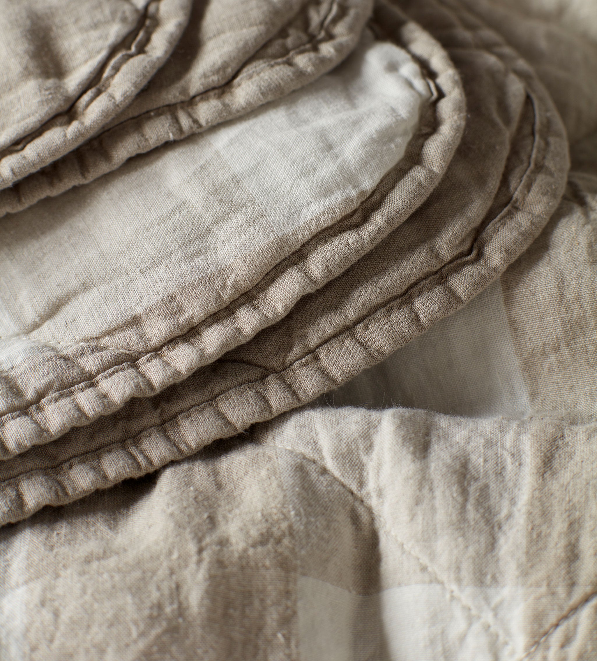 Natural Gracie Gingham Linen Quilted Throw