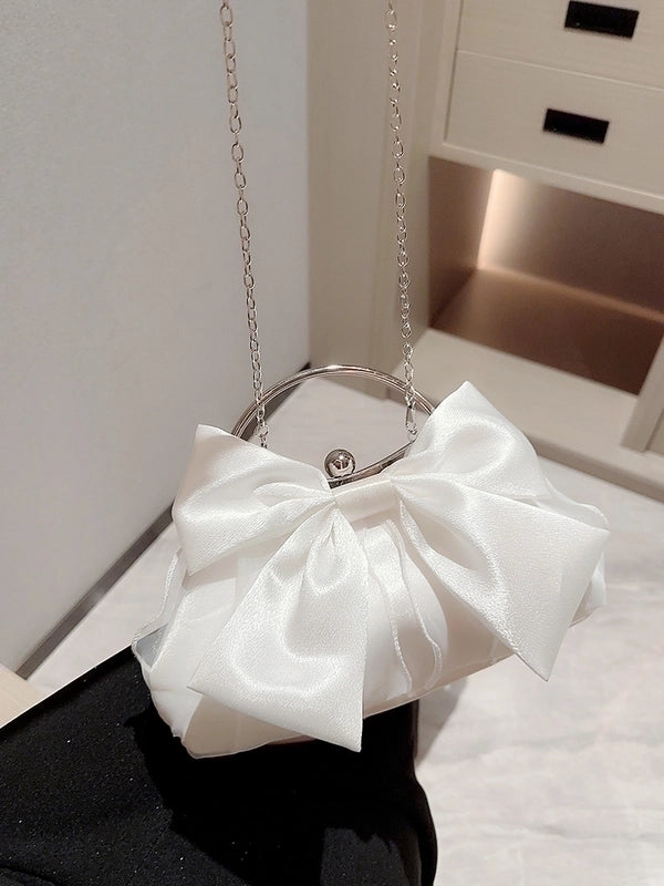 Women's Satin Bow Knot Elegant Vintage Style Flowers Oval Buckle Handbag Evening Bag