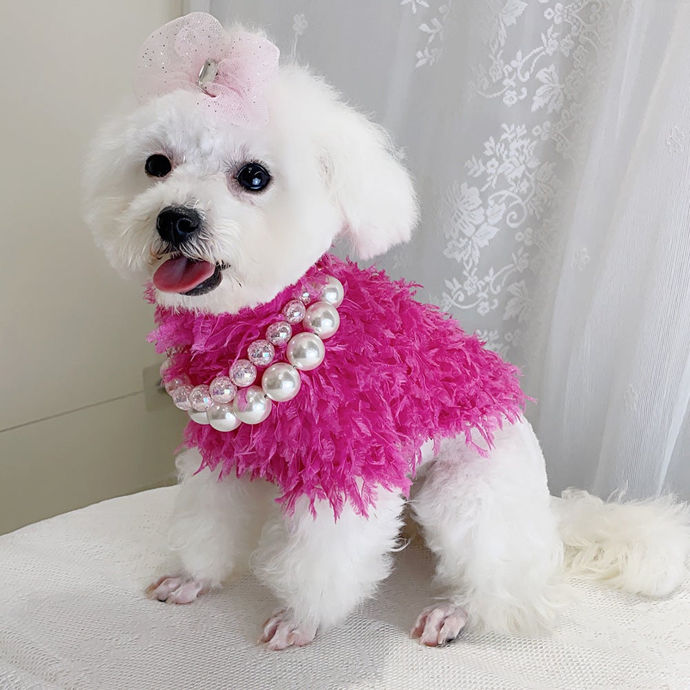 Tassel Faux Fur Dog Sweater&Hat