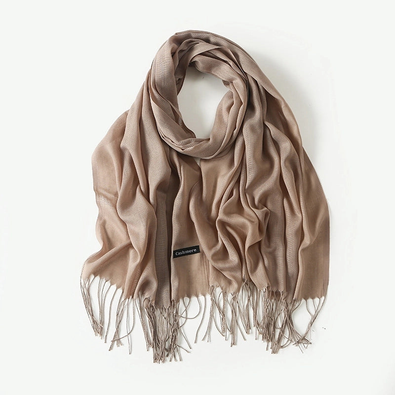 Women's Elegant Classic Style Solid Color Polyester Tassel Scarf