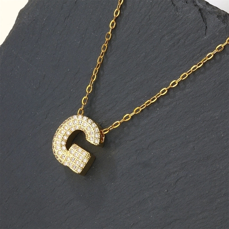Copper 18K Gold Plated Casual Minimalist Inlay Letter Zircon Pendant Necklace