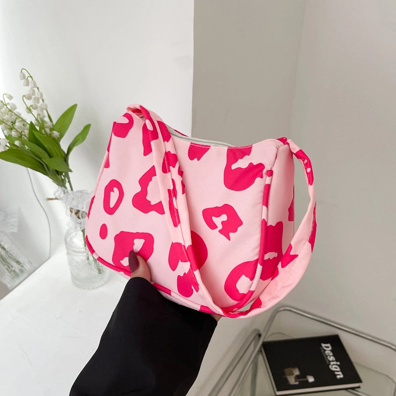 Women's Small Cloth Leopard Streetwear Zipper Underarm Bag