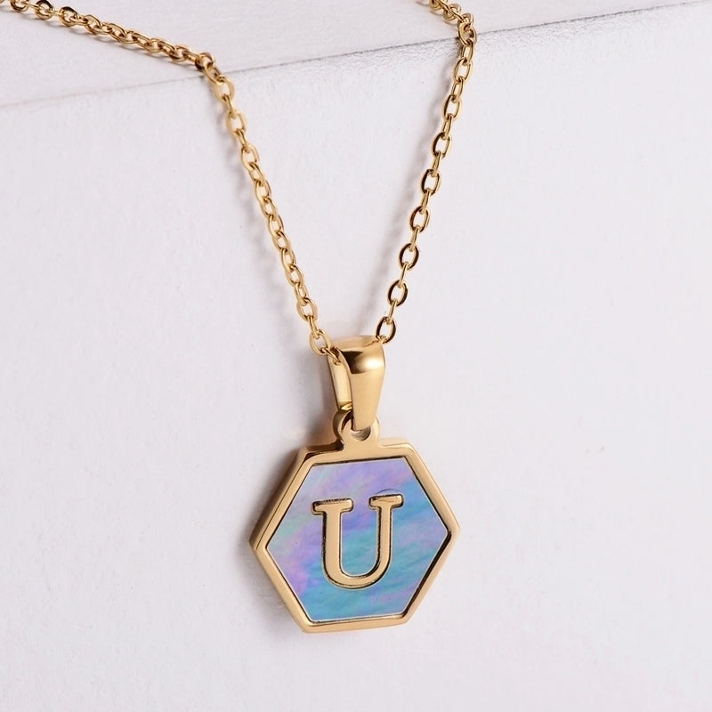 304 Stainless Steel 18K Gold Plated Minimalist Plating Letter Shell Pendant Necklace