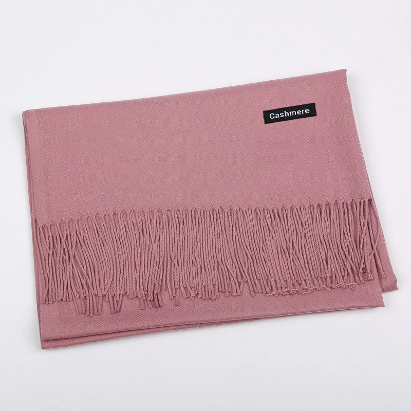 Pure Color Cashmere Scarf Women's Autumn And Winter Popular 220g Light Board Tassel Warm Shawl Travel Gift