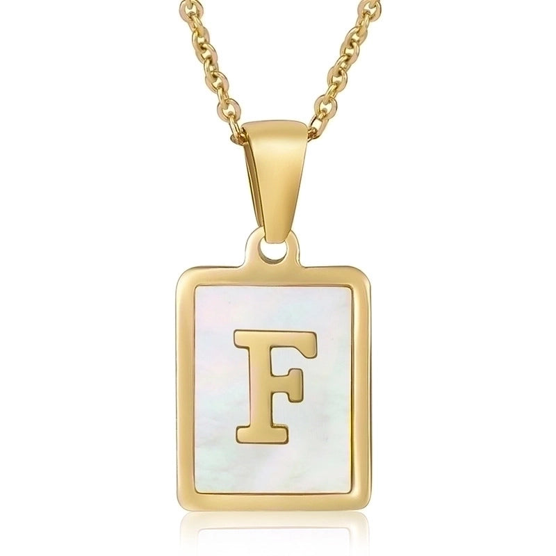 Minimalist Letter Stainless Steel Titanium Steel Plating Inlay Shell 18k Gold Plated Pendant Necklace