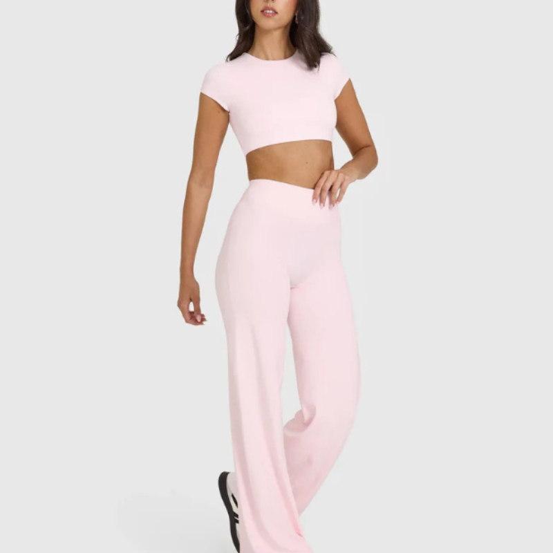 High Rise Straight Pants with Stretch Fit and Soft Touch Fabric