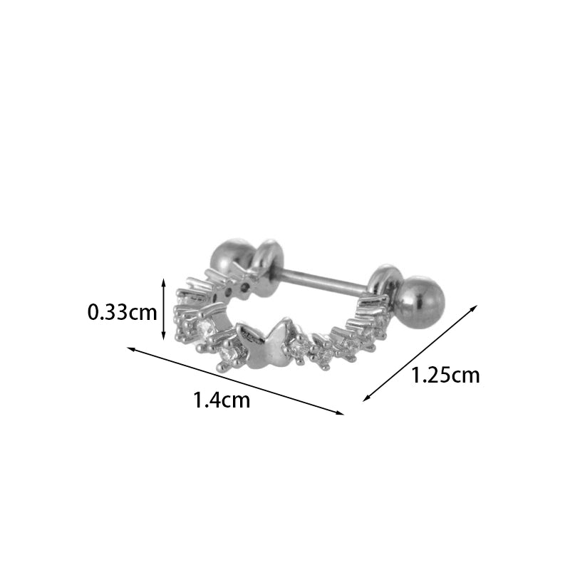 Ear Cartilage Rings & Studs Fashion Crown Copper Plating Artificial Gemstones