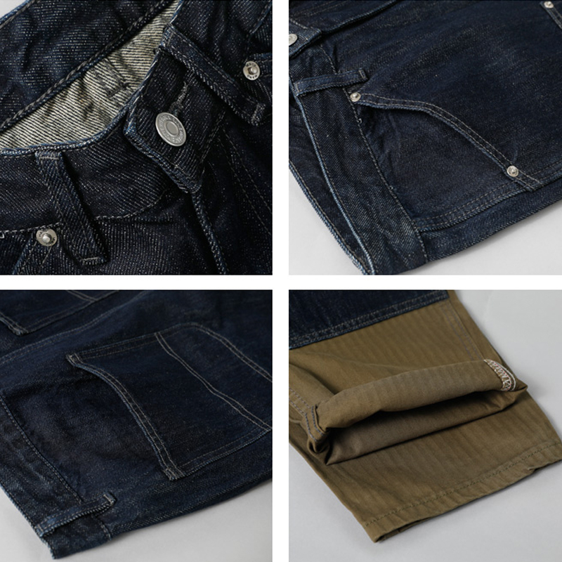 Loose And Versatile Autumn And Winter Multi-pocket Stitching Straight American Jeans