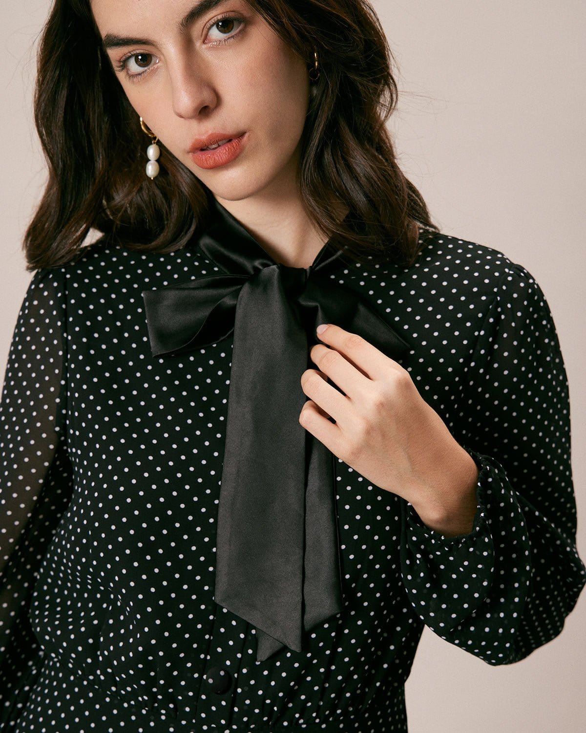 The Black Mock Neck Polka Dot Midi Dress