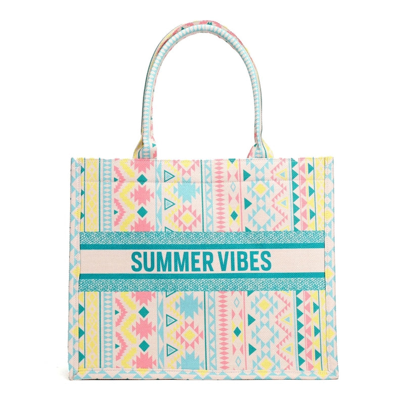 Women's Canvas Animal Letter Flower Elegant Embroidery Square Zipper Tote Bag