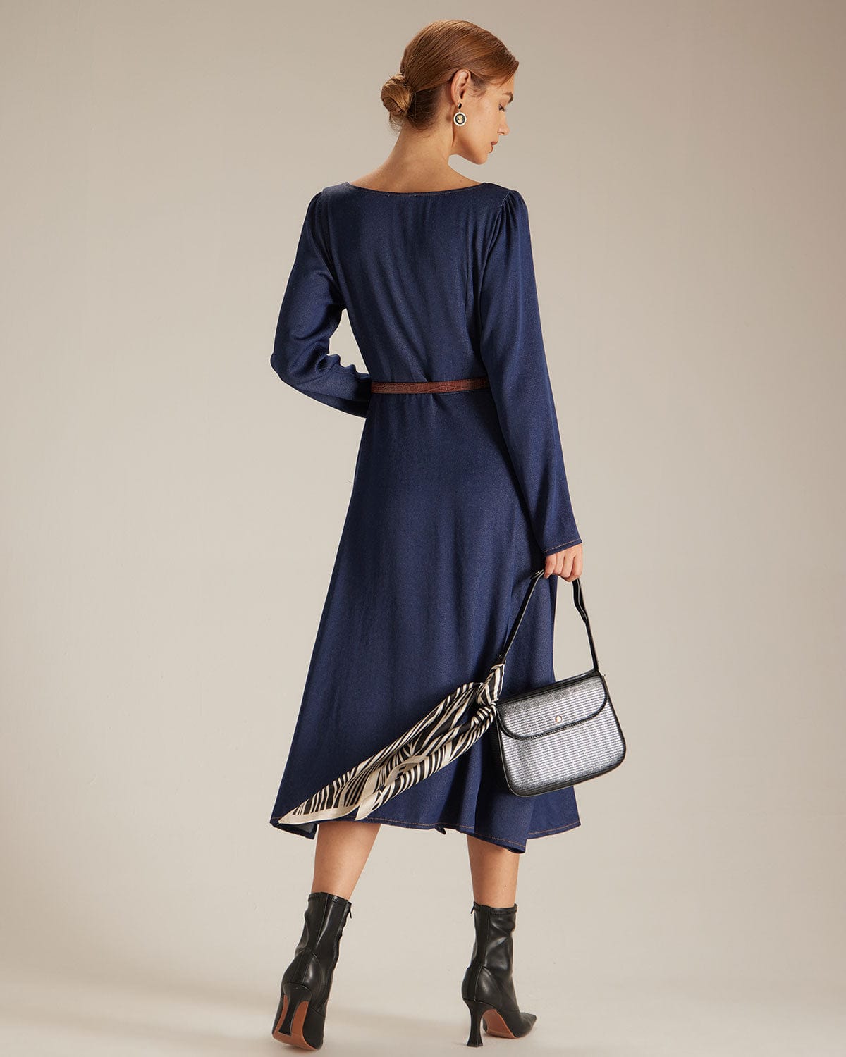 The Navy Sweetheart Neck Button Midi Dress