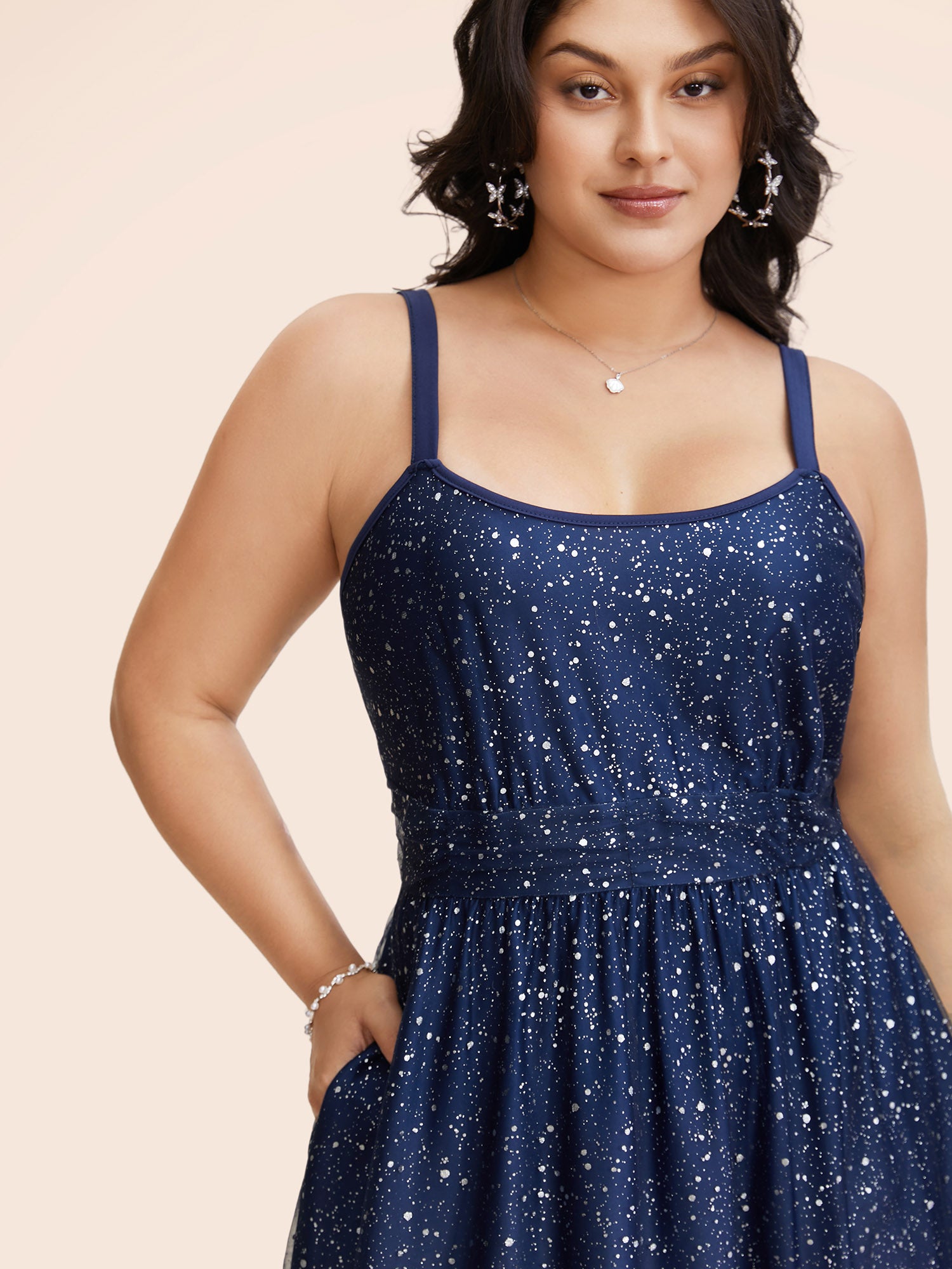 Ombre Glitter Mesh Cami Midi Dress