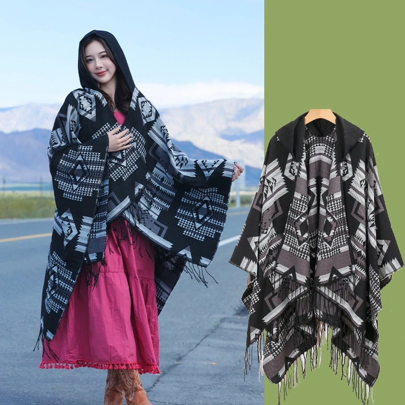 Women's Retro Ethnic Style Geometric Artificial Wool Acrylic Tassel Shawl
