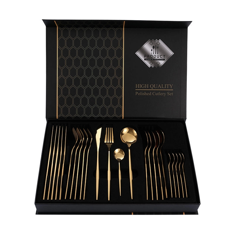 1010 Stainless Steel Tableware 24-piece Golden Steak Knife. Fork And Spoon Gift Box Western Tableware Suit