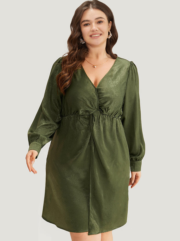 Solid Wrap Twist Front Elastic Waist Dress