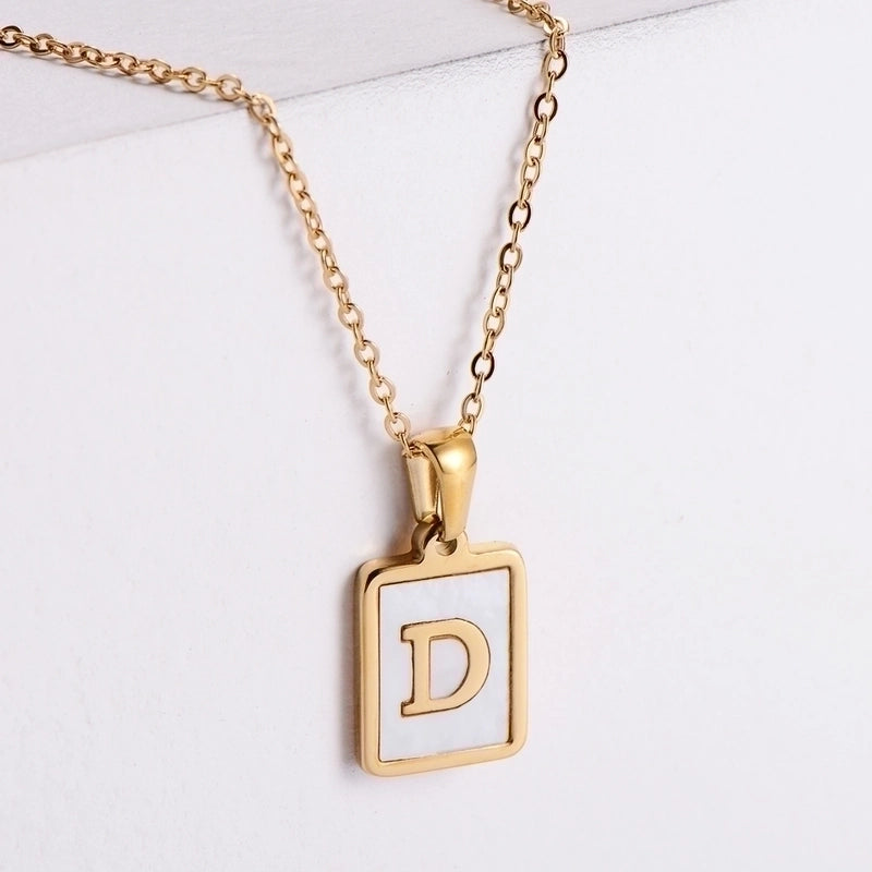 304 Stainless Steel 18K Gold Plated Minimalist Plating Letter Shell Pendant Necklace