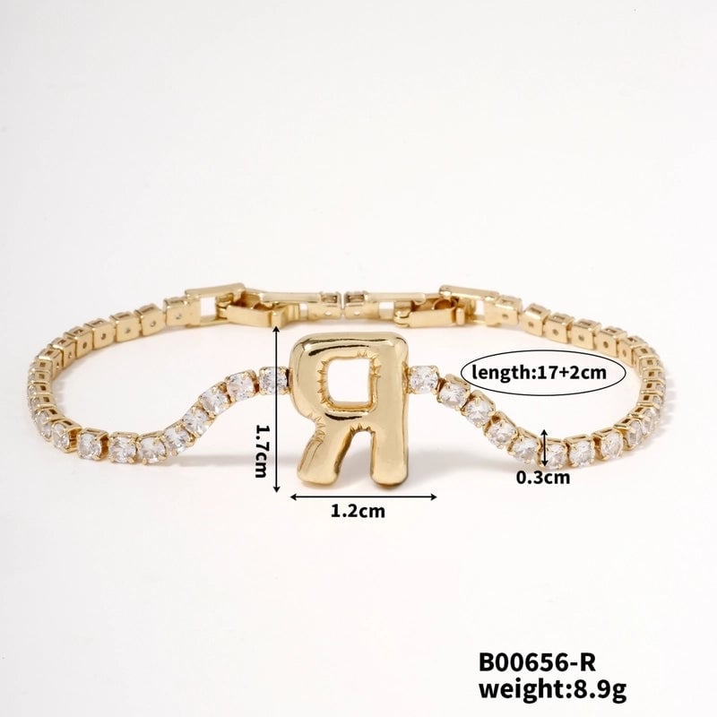 304 Stainless Steel Copper K Gold Plated Minimalist Classic Style Plating Inlay Letter Zircon Bracelets