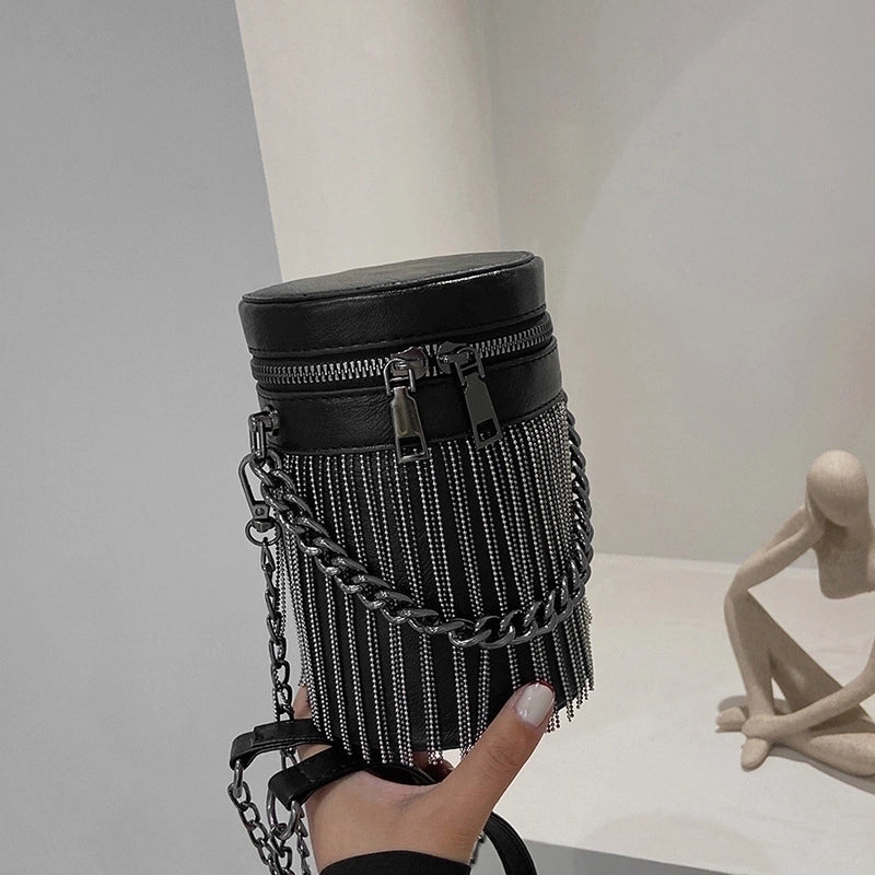 Women's Small Pu Leather Solid Color Fashion Tassel Square Zipper Crossbody Bag