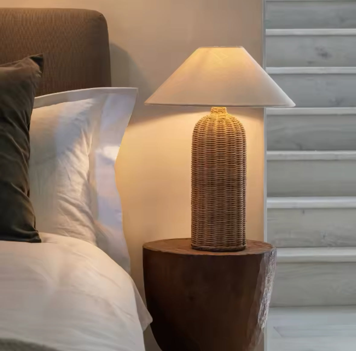 Rustic Woven Table Lamps with Natural Bamboo Materials