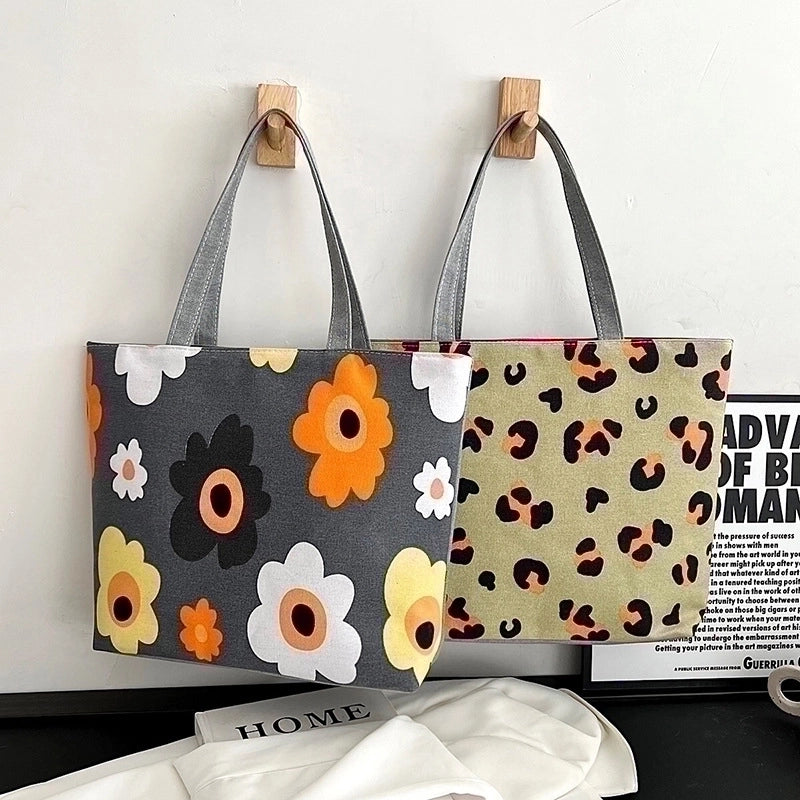Women's Streetwear Color Block Flower Canvas Shopping Bags