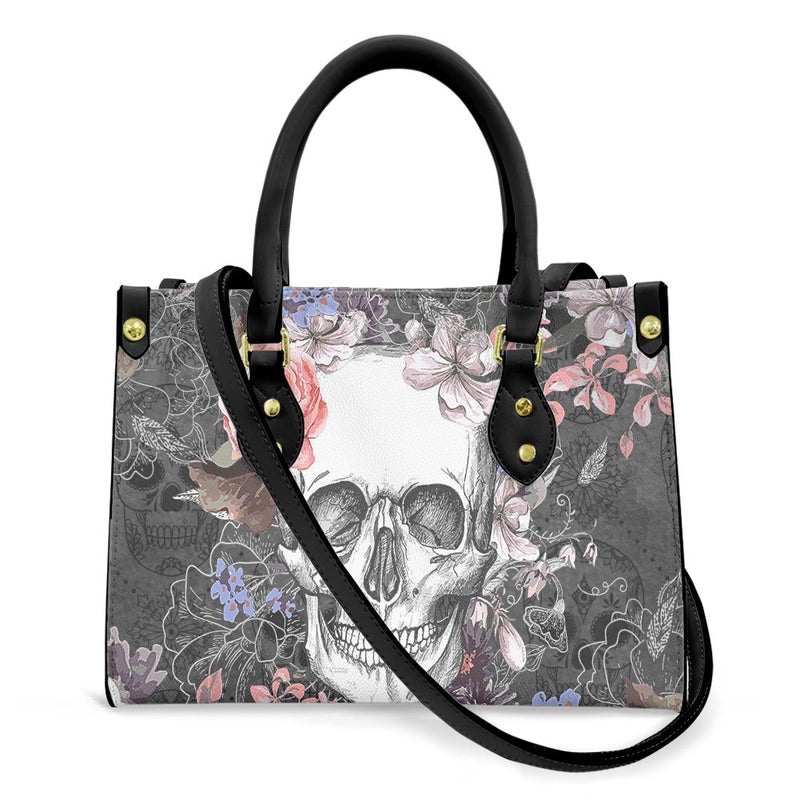 Halloween Women's Medium Pu Leather Human Floral Streetwear Square Hook Loop Customized Tote Bag