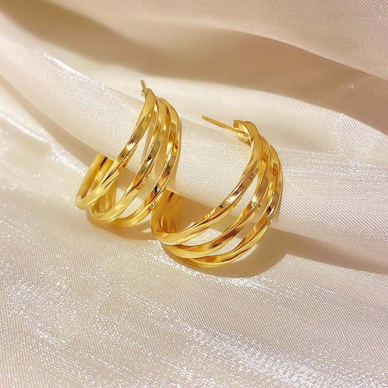 Circle Heart Geometric Metal Electroplating Earrings