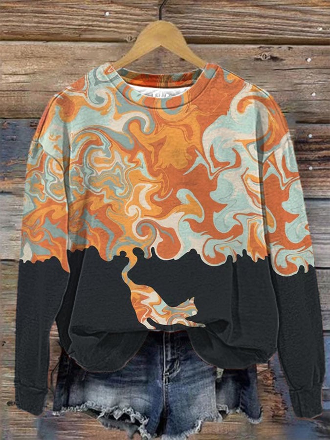 Women's Fun Cat Art Print Casual Sweatshirt
