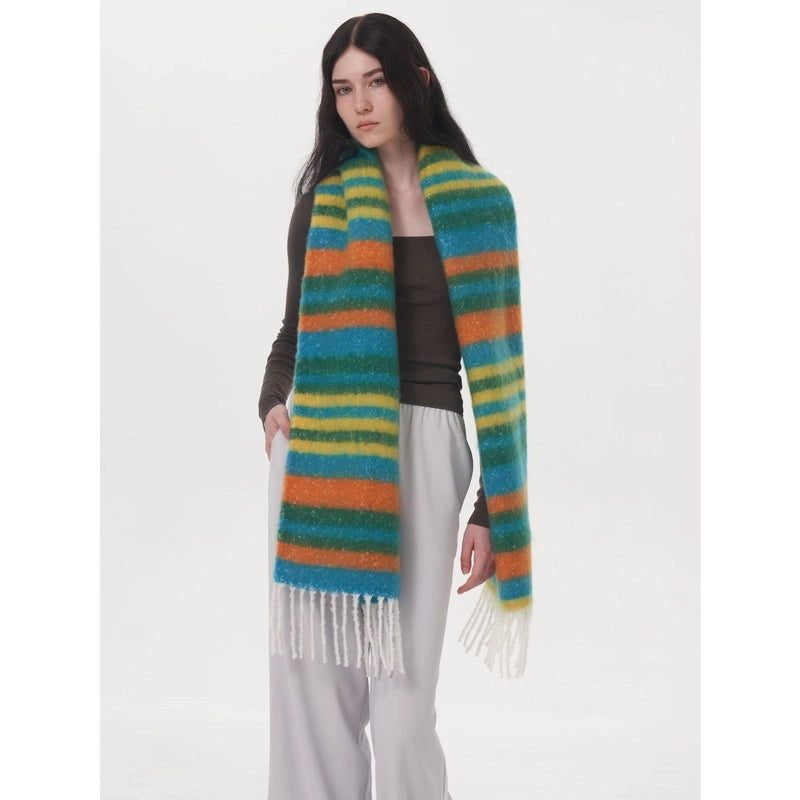 Women's Elegant Basic Color Block Polyester Tassel Scarf