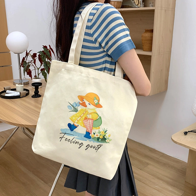 Women's Canvas Animal Cartoon Flower Cute Square Open Tote Bag