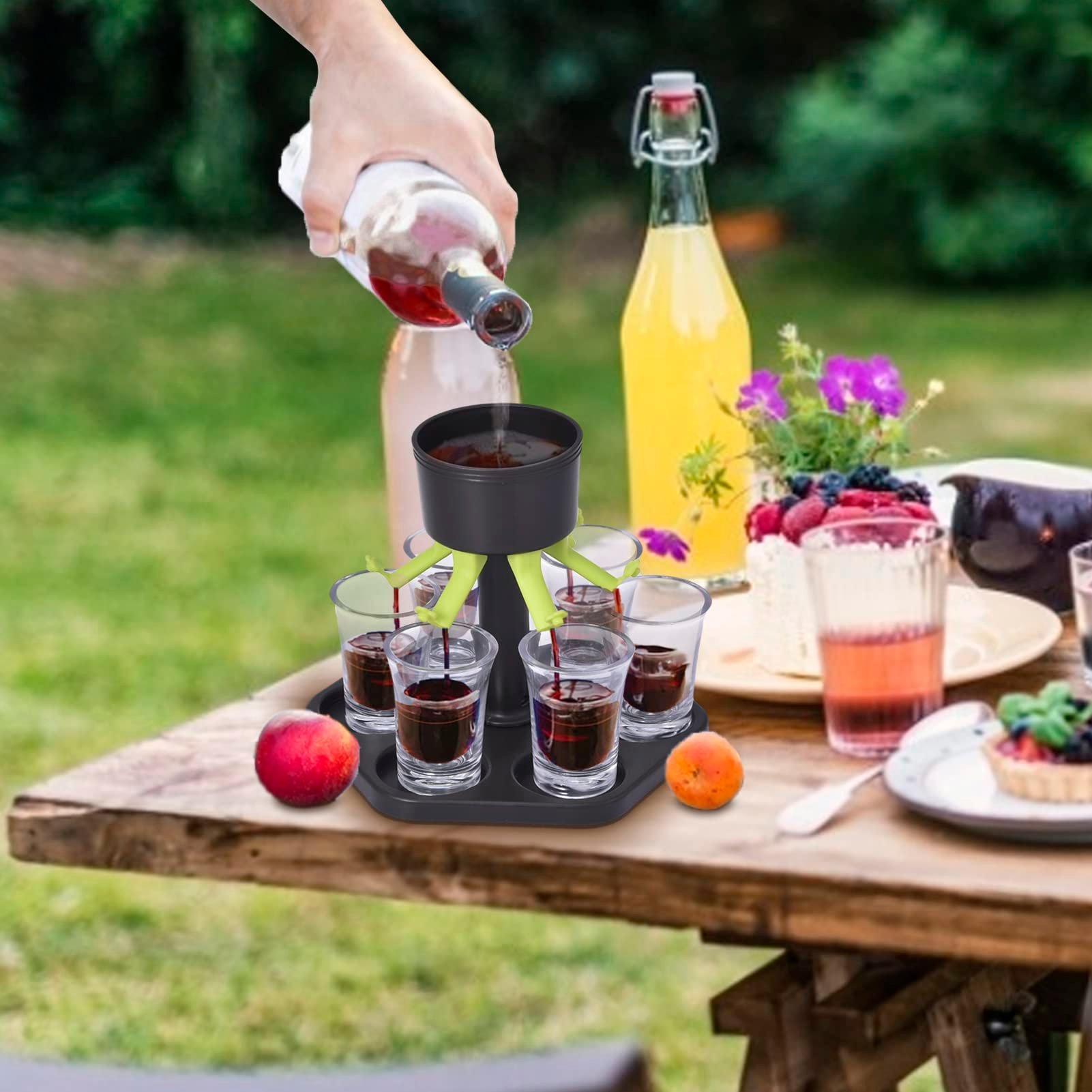 Drink Dispenser with 6 Shot Glasses and Holder Set