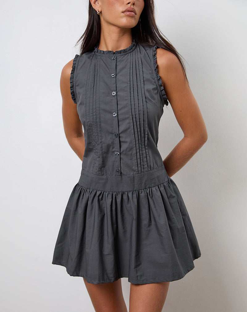 Dayara Mini Dress in Poplin Charcoal Grey