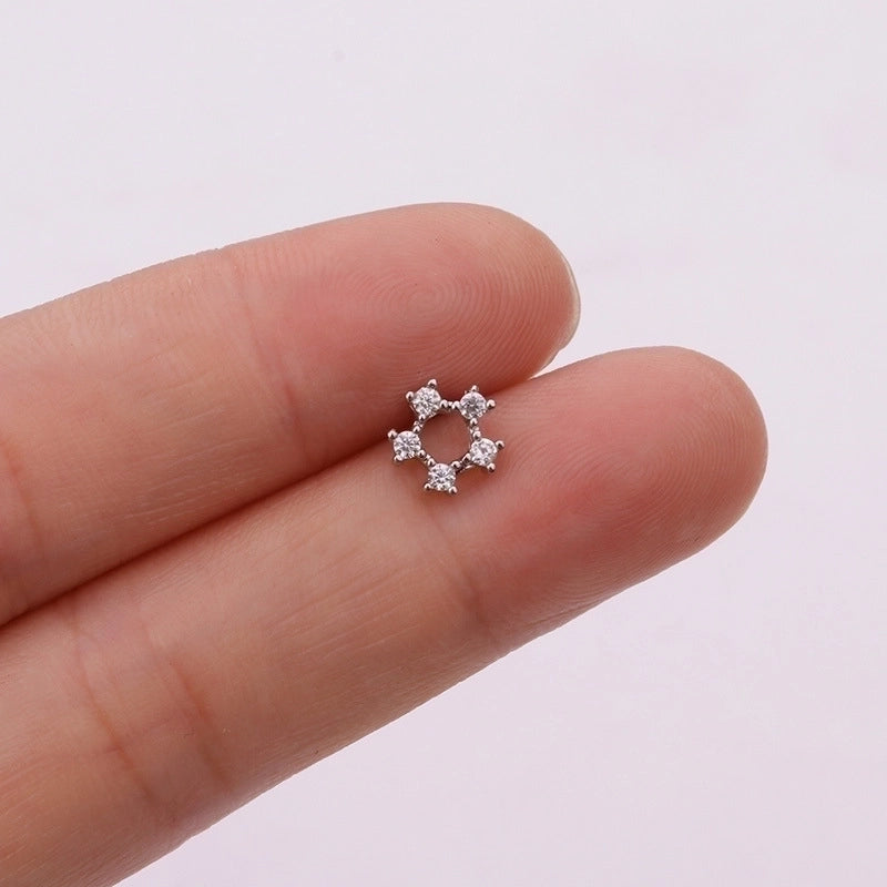 5 Pieces Ear Cartilage Rings & Studs Snowflake Copper Inlaid Shell