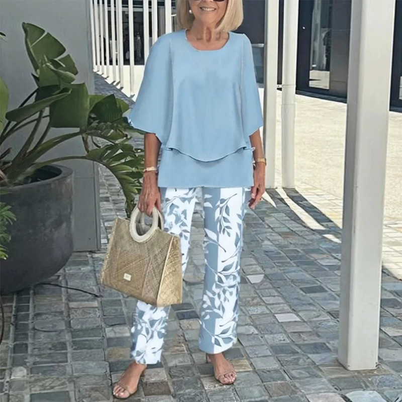 💖Women’s Printed Pants and Crew Neck Top Set