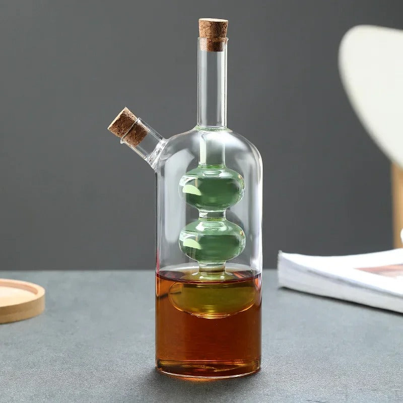 2-IN-1 GLASS OIL POT DOUBLE SOY SAUCE & SEASONING BOTTLE VINEGAR STORAGE