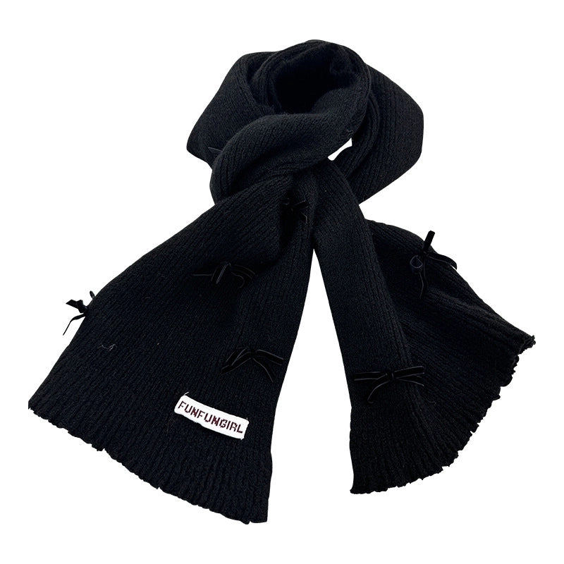 Women's IG Style Solid Color Bow Knot Knit Scarf Sock Cover