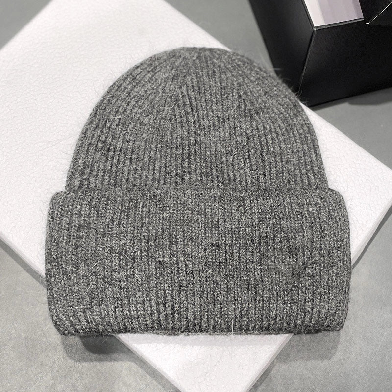 Japanese High-End New Rabbit Fur Knitted Woolen Cap Women's Fashion Autumn Winter Japanese Beanie Hat Thermal Head Cover Knitted Hat