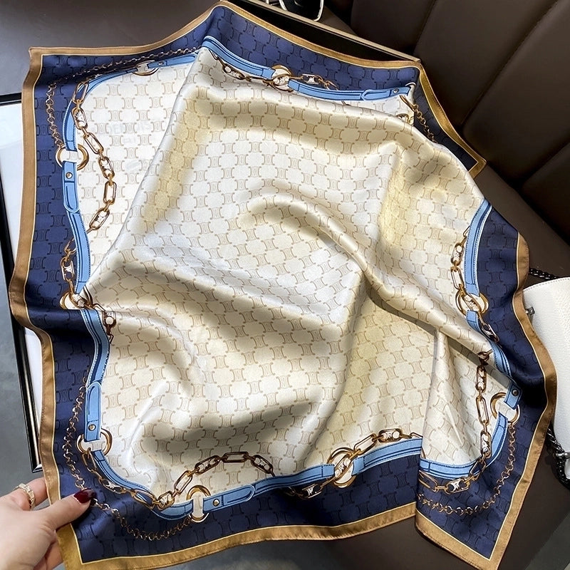 Women's Elegant Minimalist Flower Satin Printing Silk Scarf