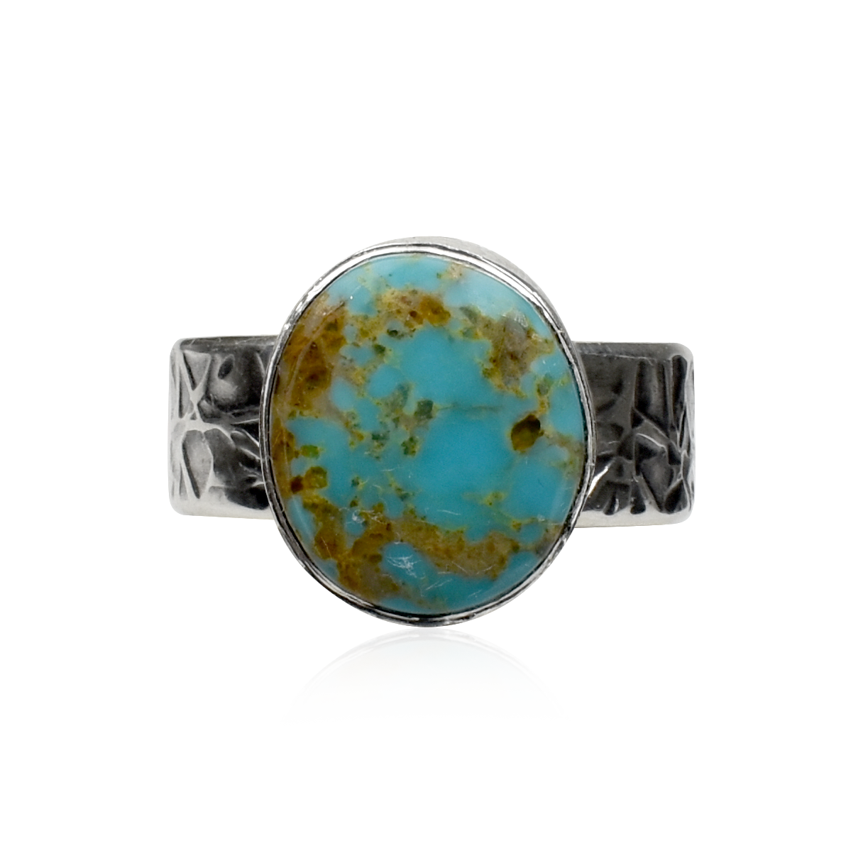 Kingman  Oval Ring with Hand-Stamped Band