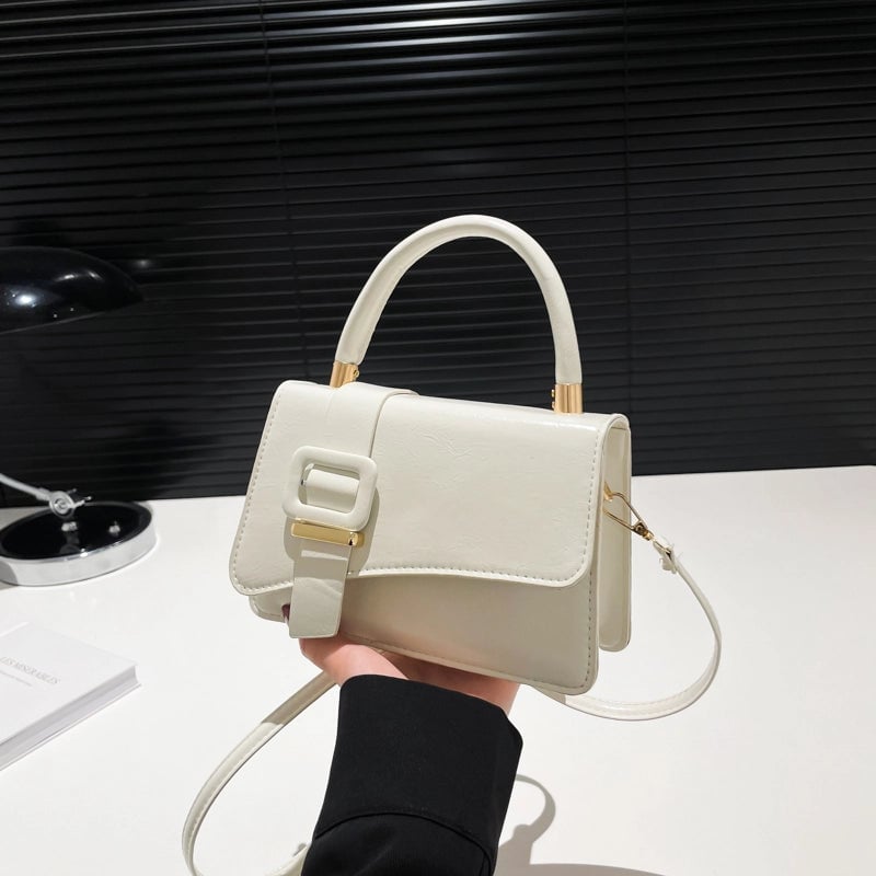 Women's Medium Pu Leather Solid Color Basic Classic Style Square Magnetic Buckle Crossbody Bag